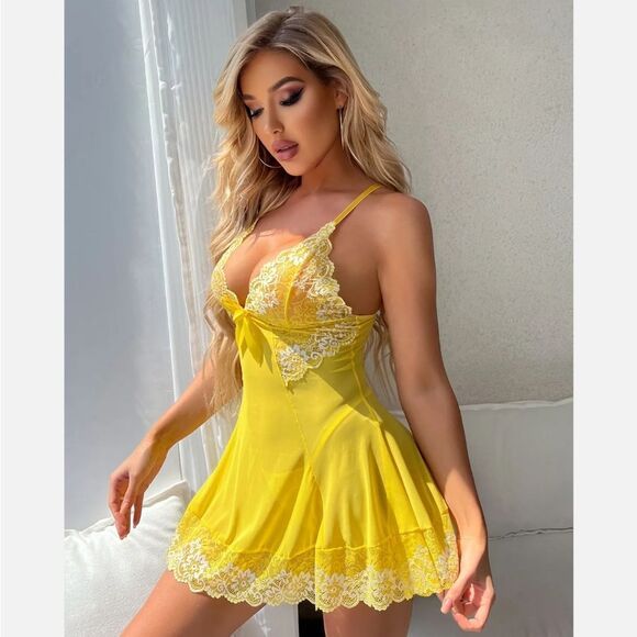 Sexy Women Lace Lingerie Babydoll Strap Chemise Sleepwear Nighty Dress G-string - Picture 6 of 6